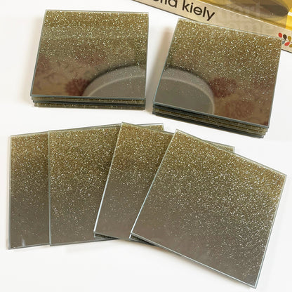 Sets Of Glass Gold Glitter Coasters