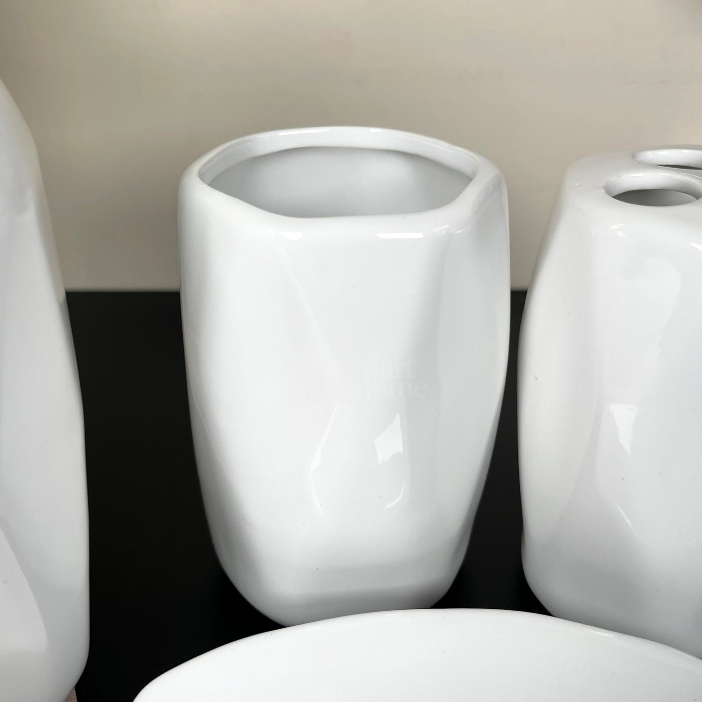 4 Piece White Geometric Bathroom Accessory Set