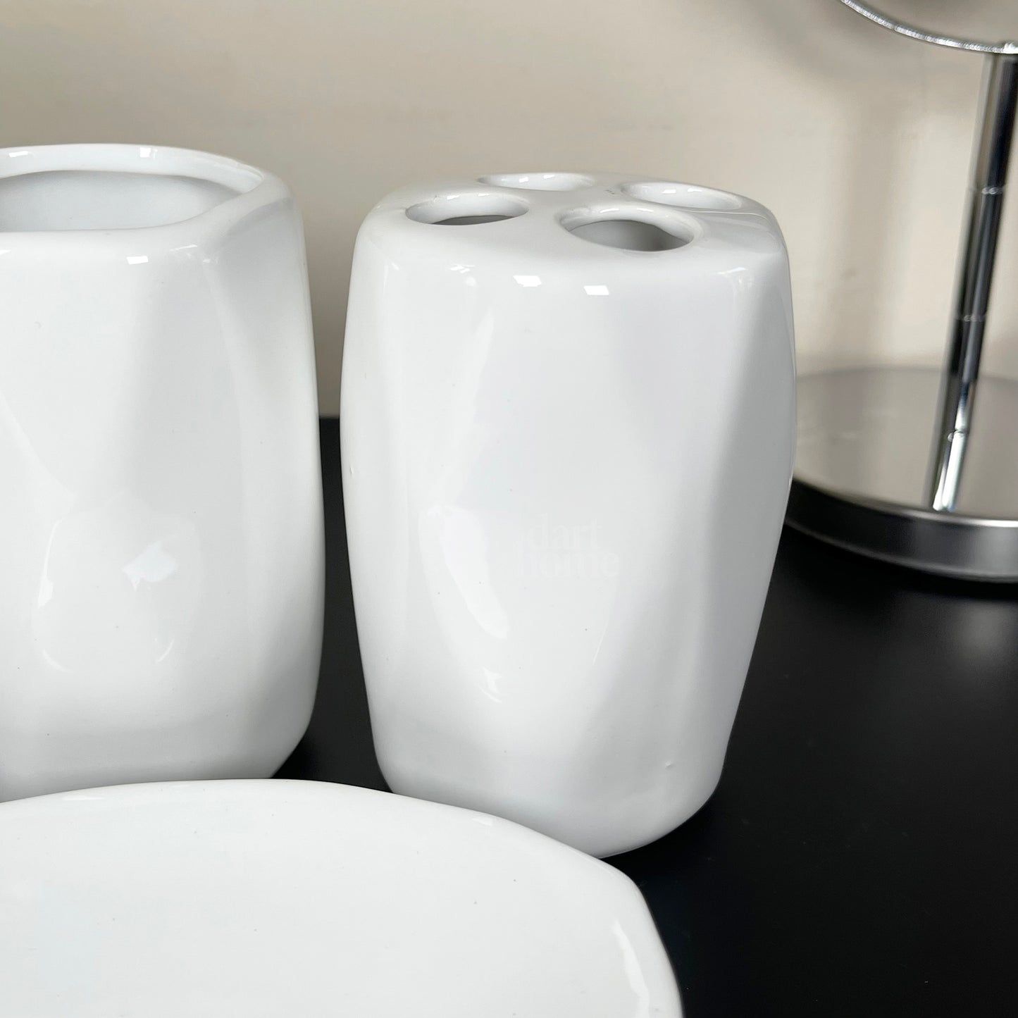 4 Piece White Geometric Bathroom Accessory Set