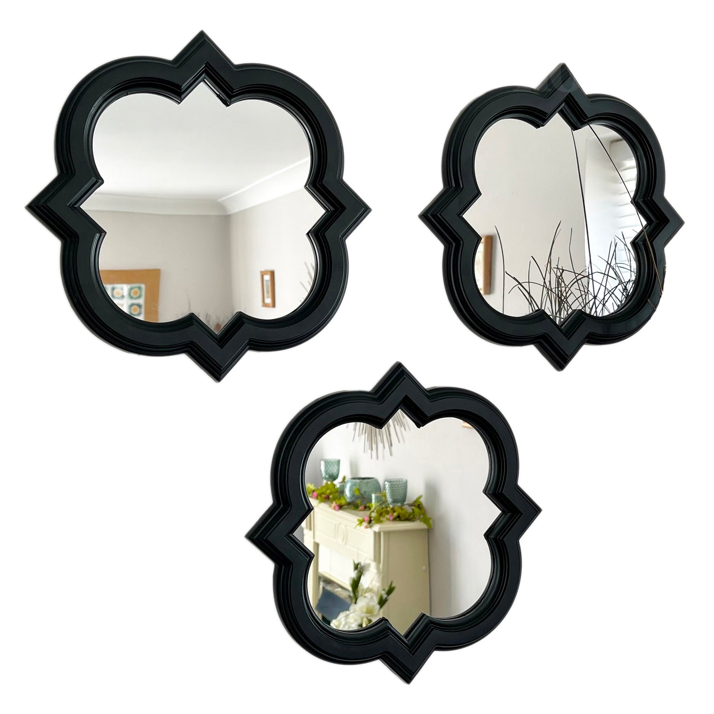 Black Quarterfoil Wall Mirrors Set Of 3