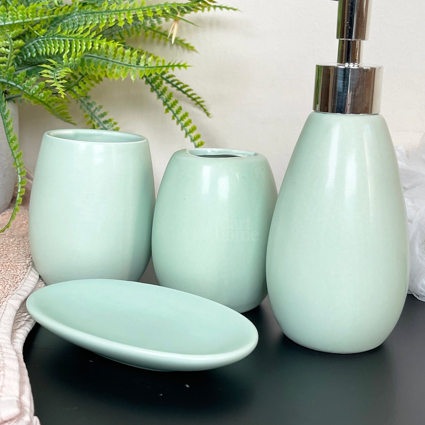 Pastel Green 4 Piece Bathroom Accessory Set