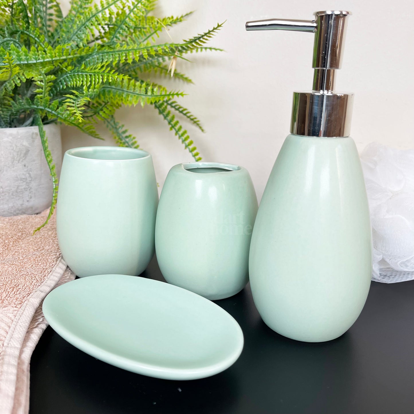 Pastel Green 4 Piece Bathroom Accessory Set