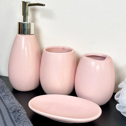 Pastel Pink 4 Piece Bathroom Accessory Set