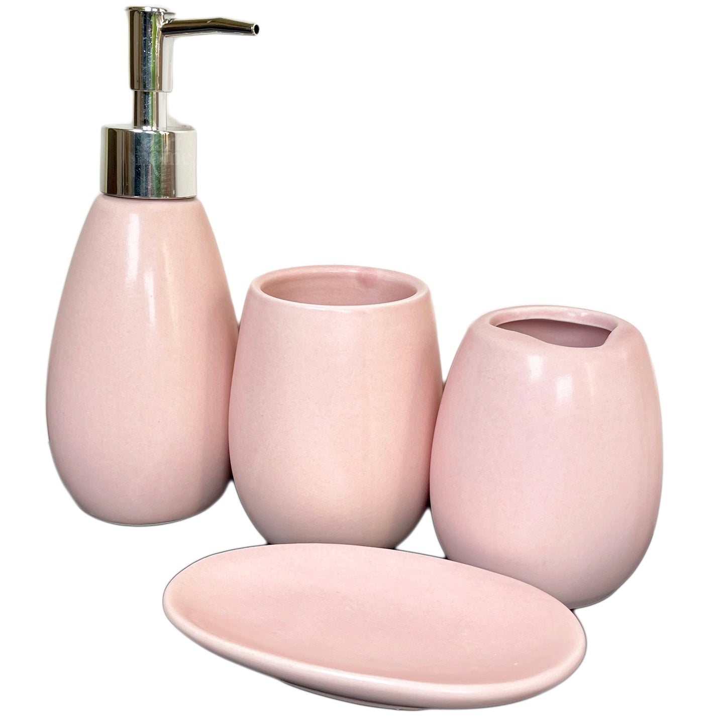 Pastel Pink 4 Piece Bathroom Accessory Set