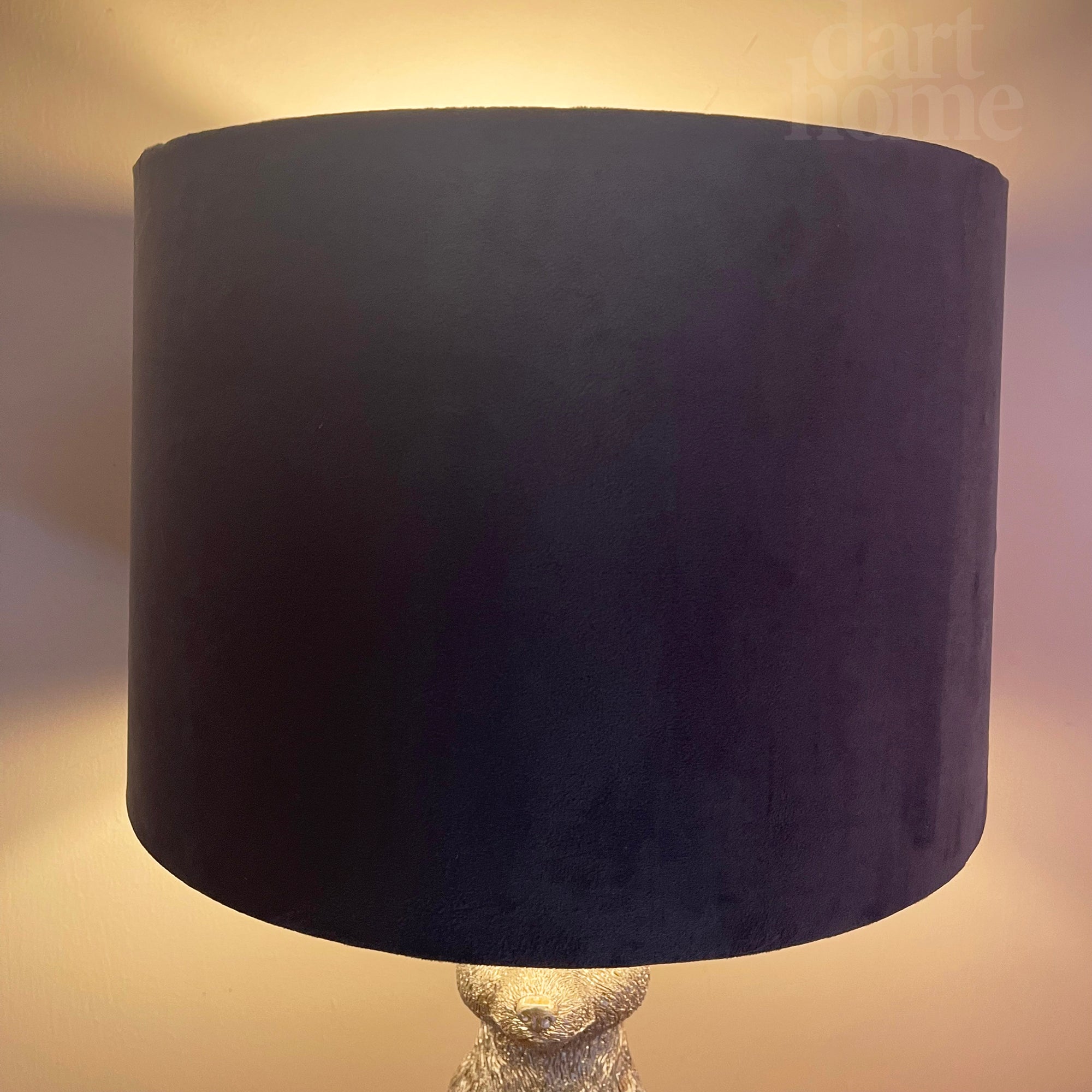 Silver Meerkat Table Lamp With Blue Velvet Drum Shade