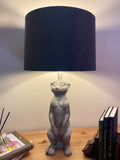 Silver Meerkat Table Lamp With Blue Velvet Drum Shade