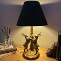 Gold Marching Hares Lamp With Green Velvet Shade