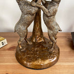 Goldene Marschhasenlampe mit grünem Samtschirm