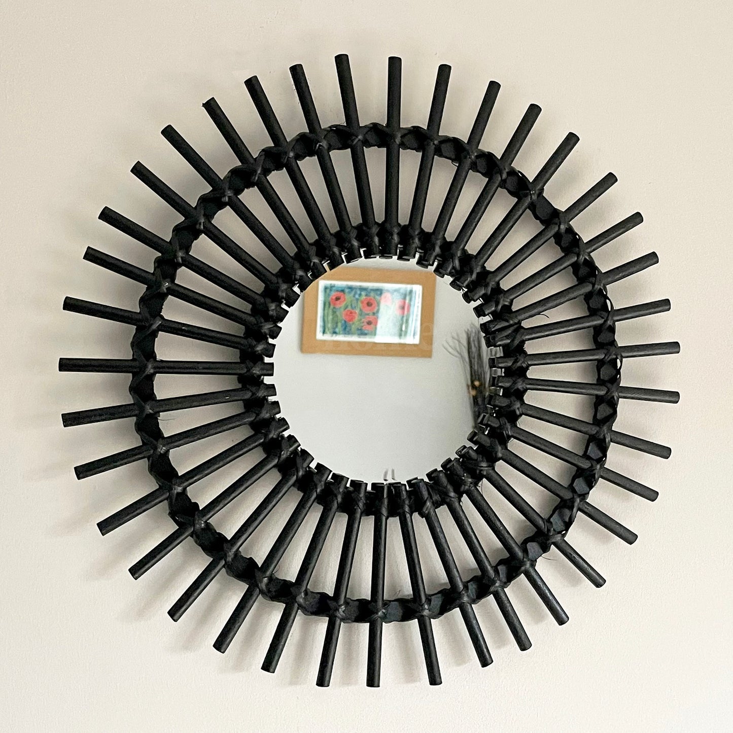 Black Rattan Mirror 50cm