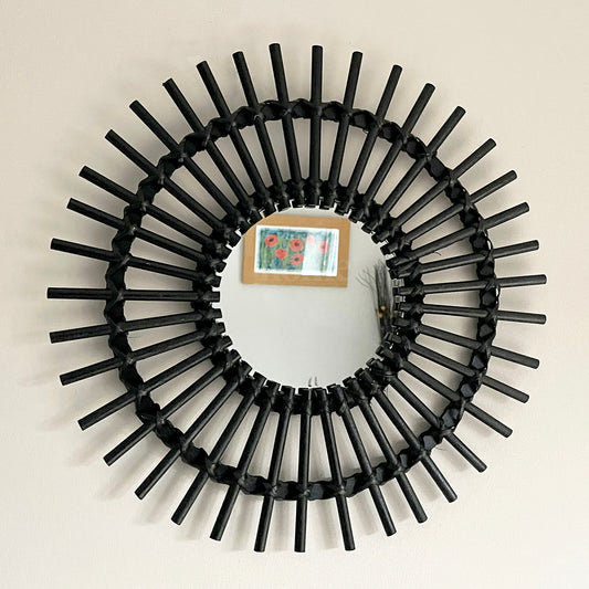 Black Rattan Mirror 50cm