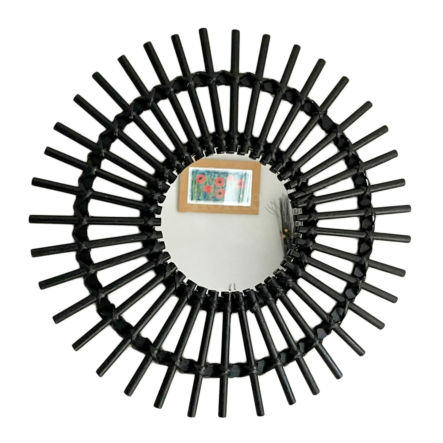 Black Rattan Mirror 50cm