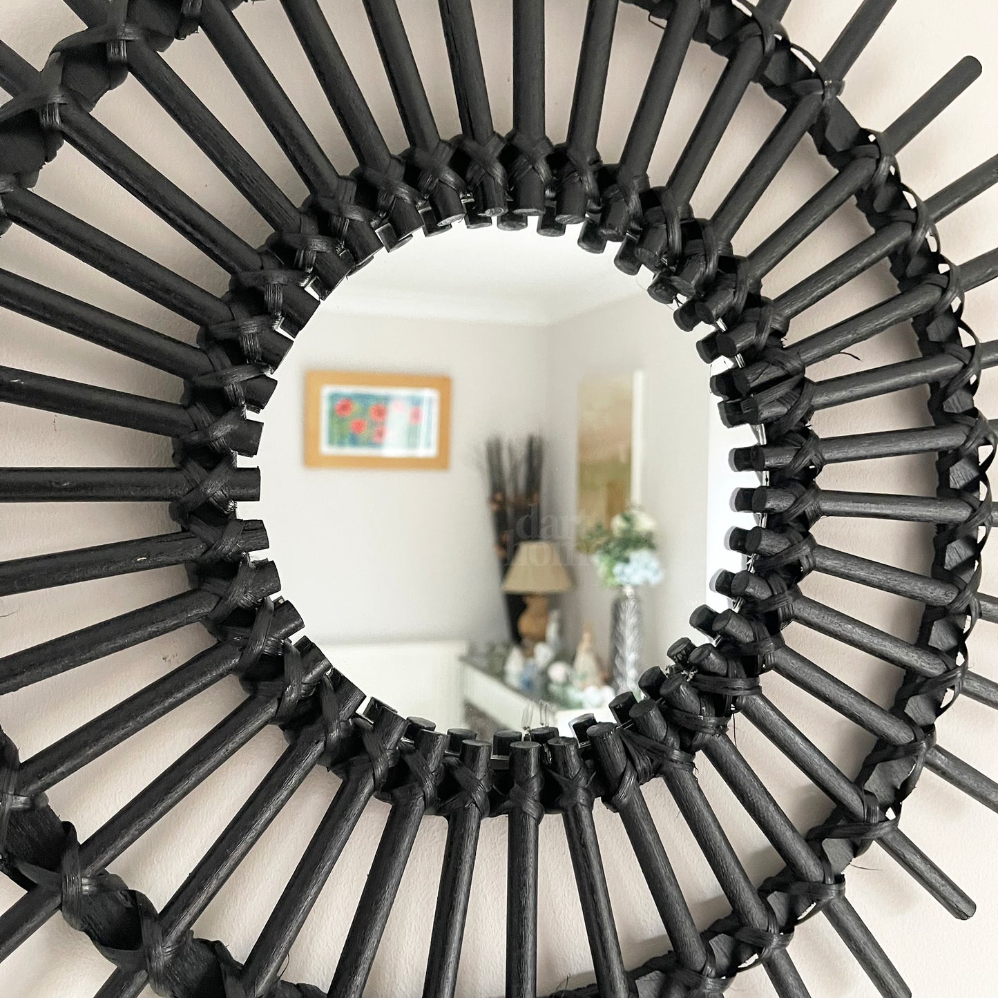 Black Rattan Mirror 50cm