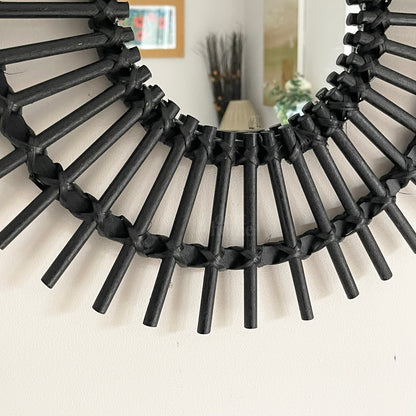 Black Rattan Mirror 50cm