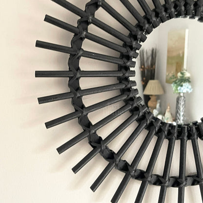 Black Rattan Mirror 50cm