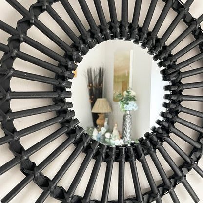 Black Rattan Mirror 50cm