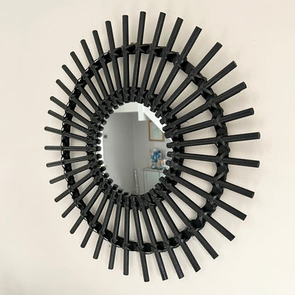 Black Rattan Mirror 50cm