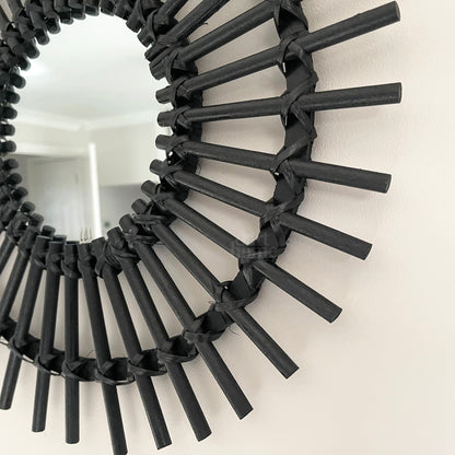 Black Rattan Mirror 50cm