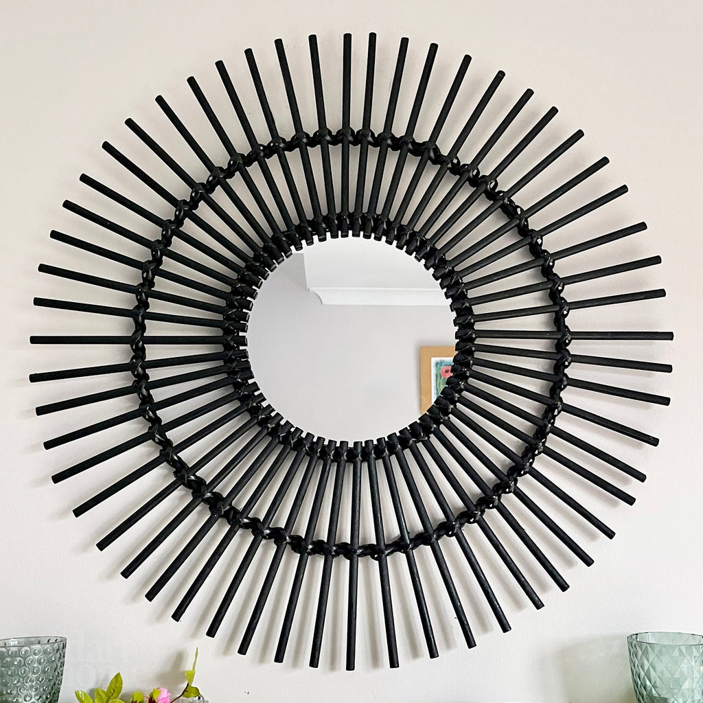 Black Rattan Mirror 80cm