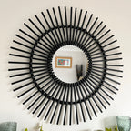 Black Rattan Mirror 80cm