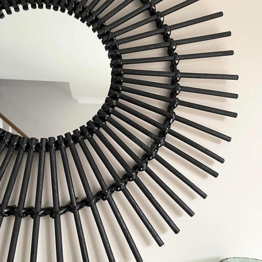 Black Rattan Mirror 80cm