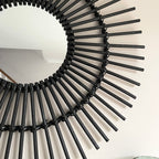 Black Rattan Mirror 80cm