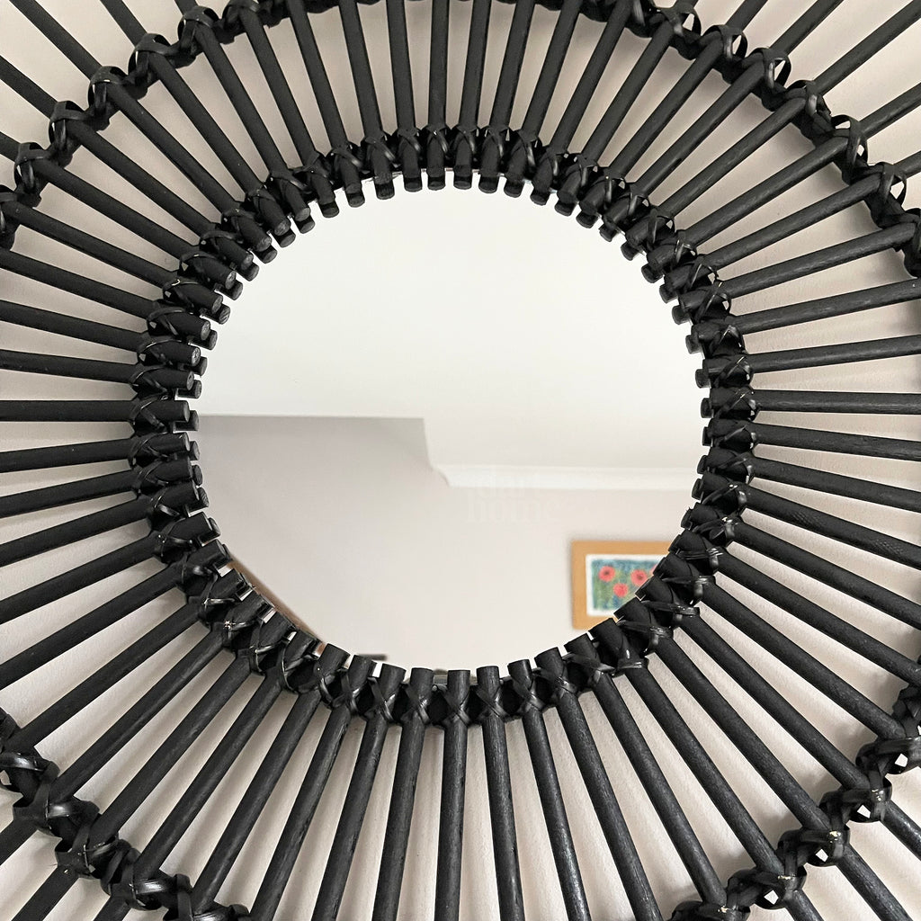 Black Rattan Mirror 80cm