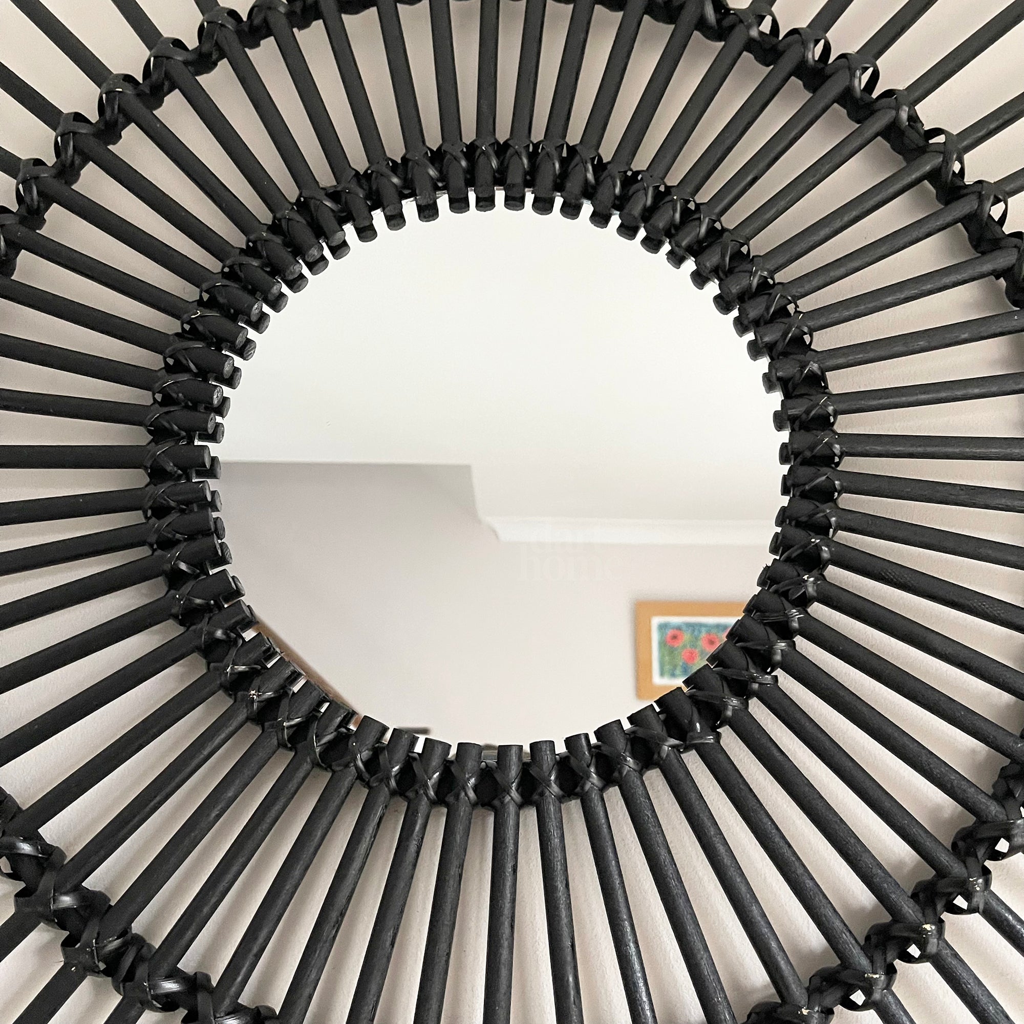 Black Rattan Mirror 80cm
