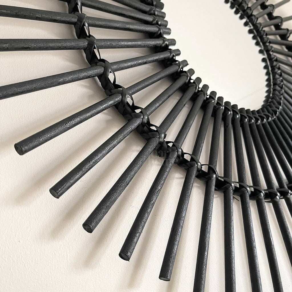 Black Rattan Mirror 80cm