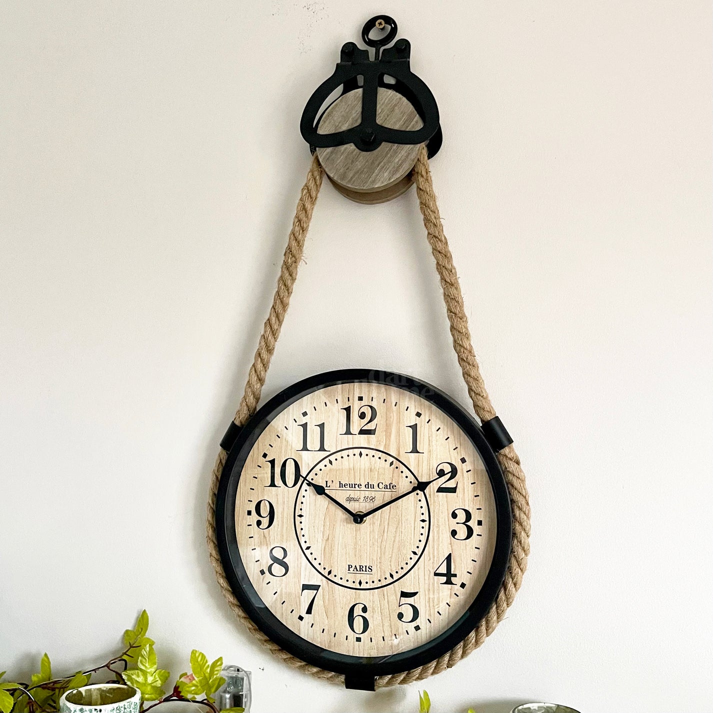 Darthome Hanging Clock On Rope Pulley 33x70x4cm β Darthome Limited