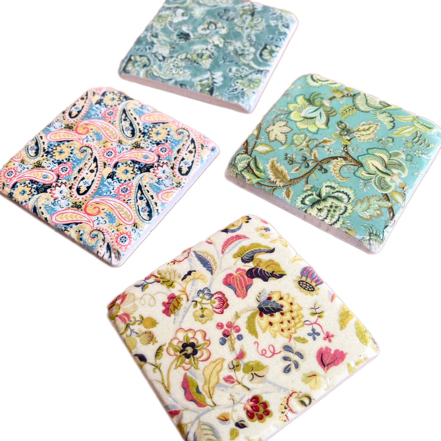 Set Of 4 Floral Ceramic Coasters