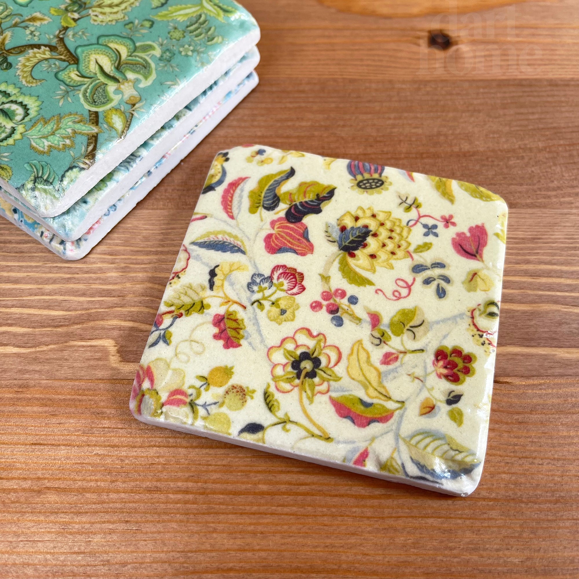 Set Of 4 Floral Ceramic Coasters