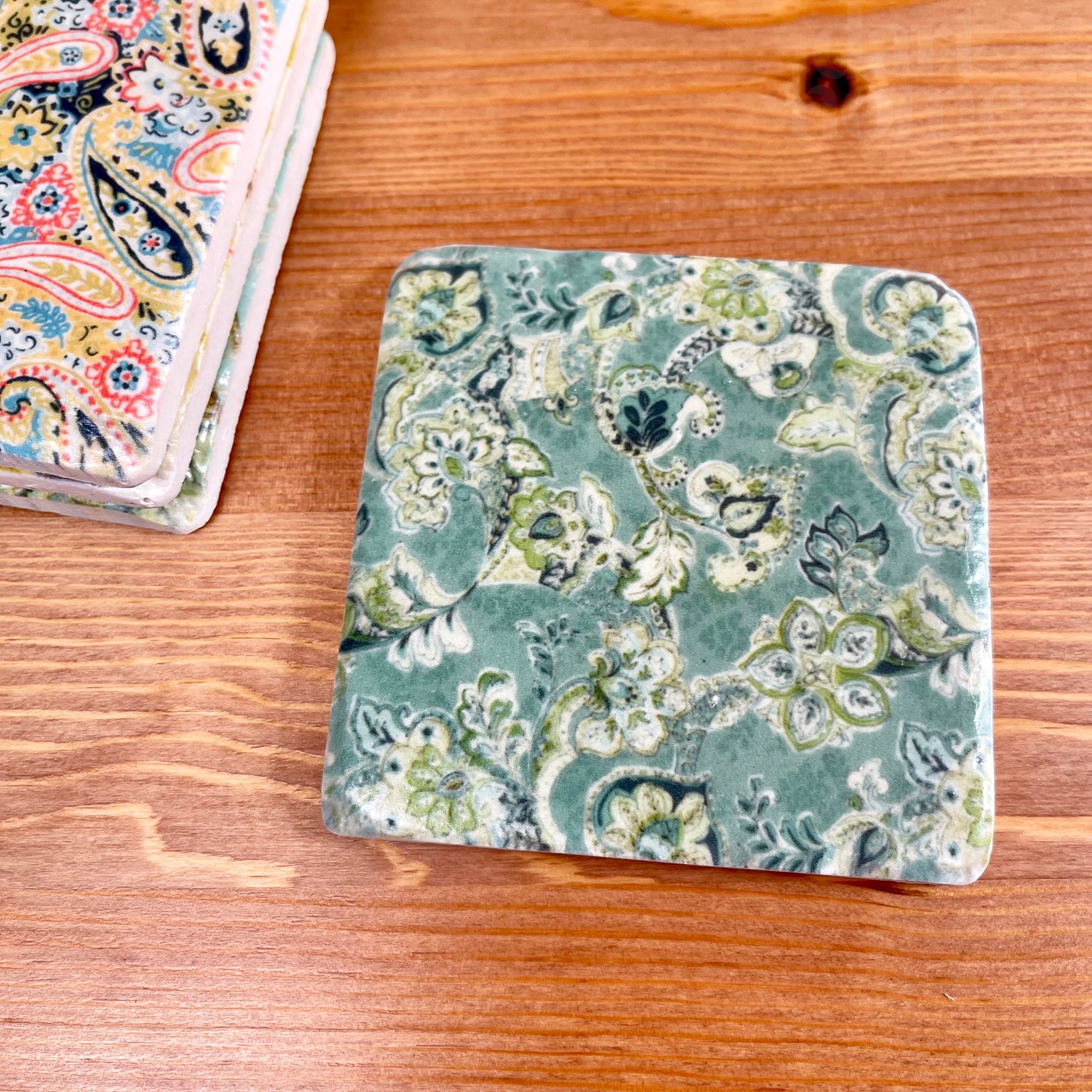 Set Of 4 Floral Ceramic Coasters