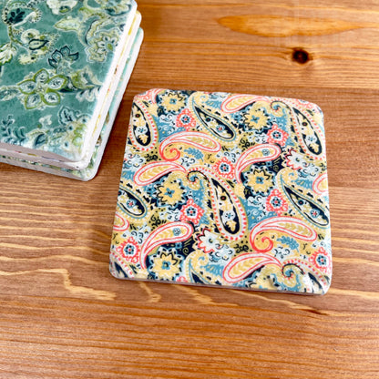 Set Of 4 Floral Ceramic Coasters