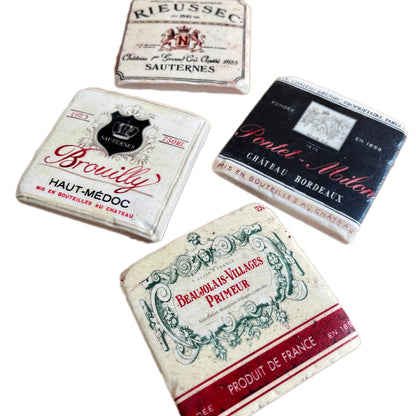 Set Of 4 Wine Label Ceramic Coasters