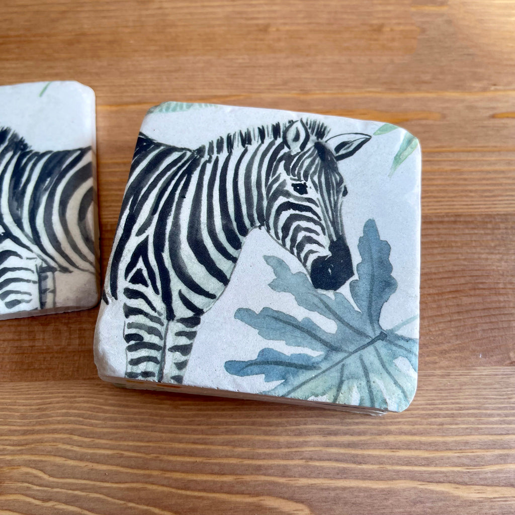 Set Of 4 Giraffe & Zebra Safari Coasters
