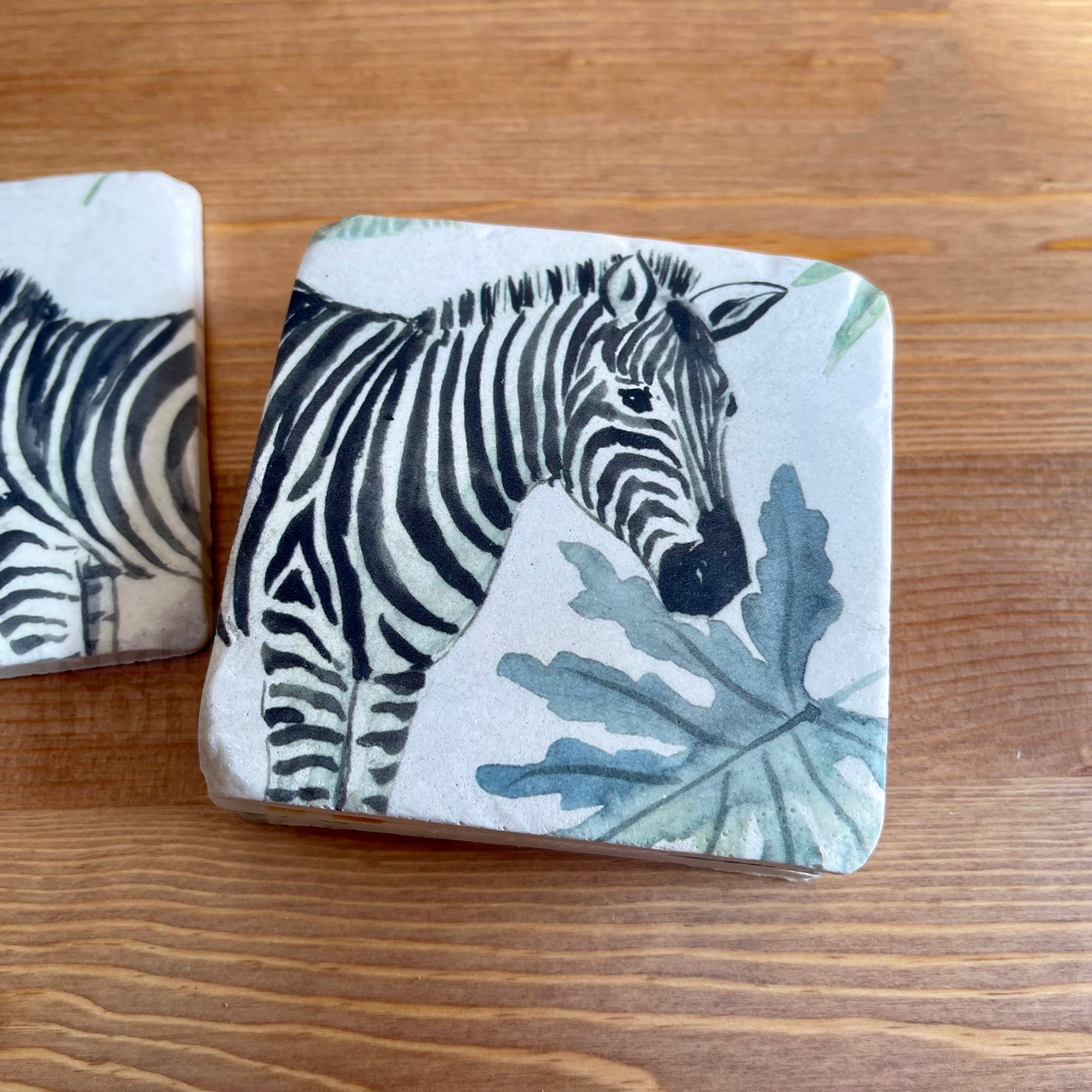 Set Of 4 Giraffe & Zebra Safari Coasters