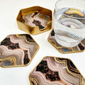 4x Pink Abstract Oyster Hexagonal Glass Coaster Set
