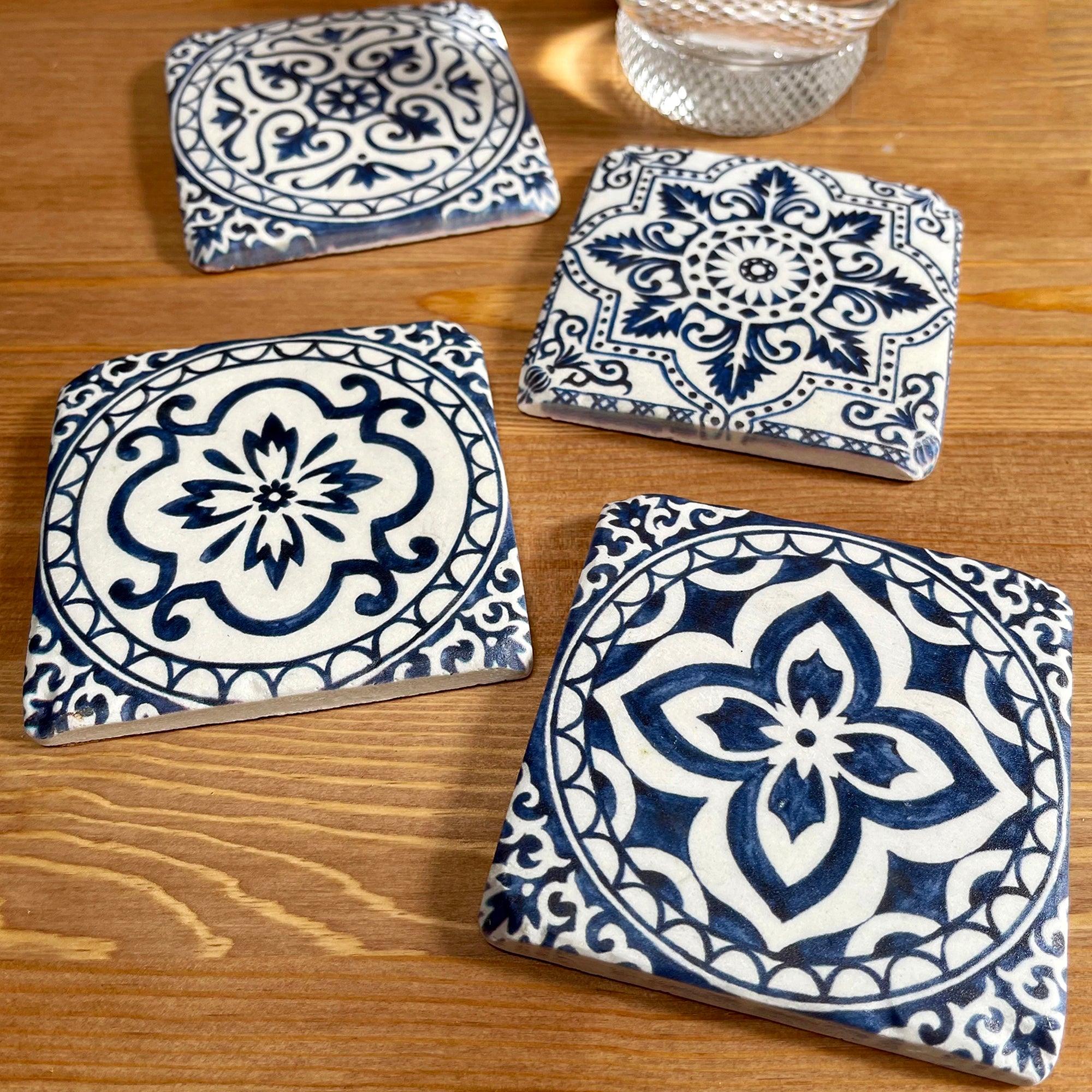Mediterranean Blue Tiles Ceramic Coaster Set Of 4