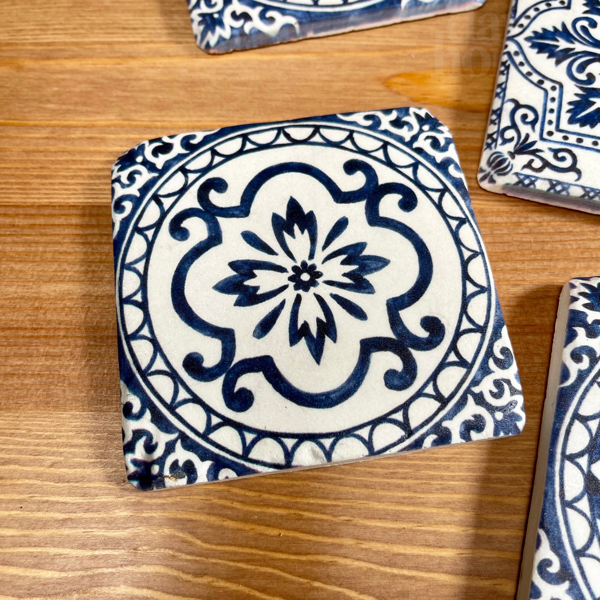 Mediterranean Blue Tiles Ceramic Coaster Set Of 4
