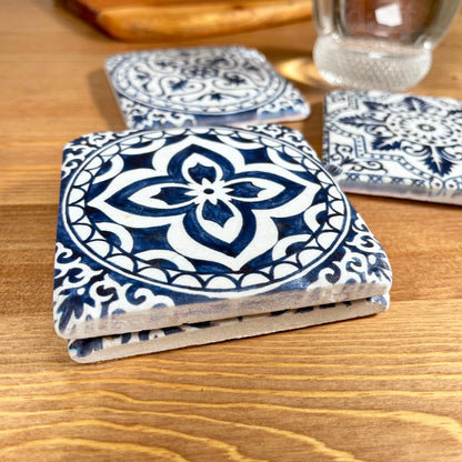 Mediterranean Blue Tiles Ceramic Coaster Set Of 4