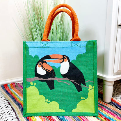 Toucan Couple Jute Hessian Eco Friendly Shopping Bag