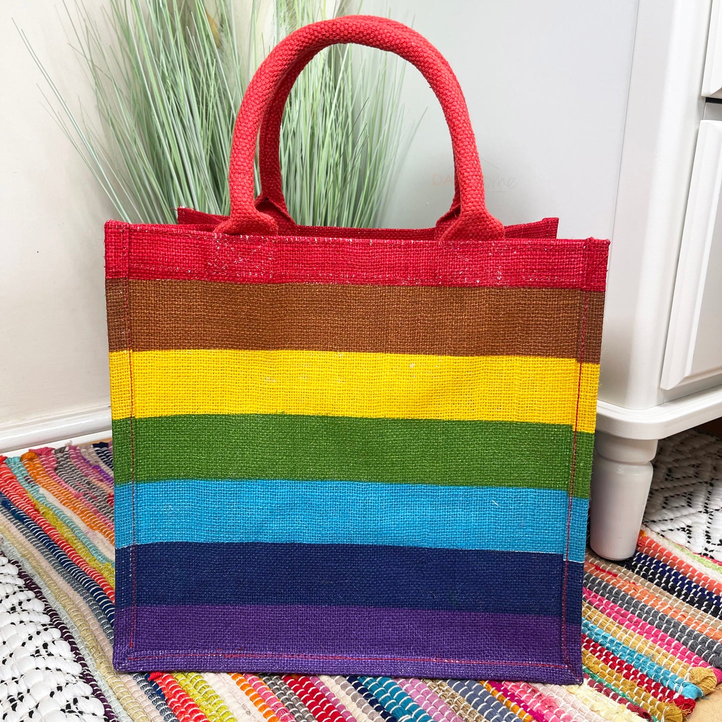 Rainbow Stripe Jute Hessian Eco Friendly Shopping Bag