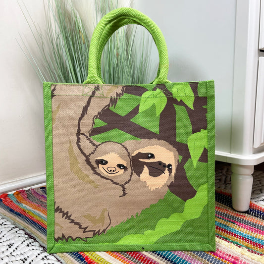 Sloth & Baby Jute Hessian Eco Friendly Shopping Bag