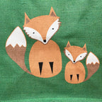 Brown Fox & Cub Green Jute Hessian Shopping Bag