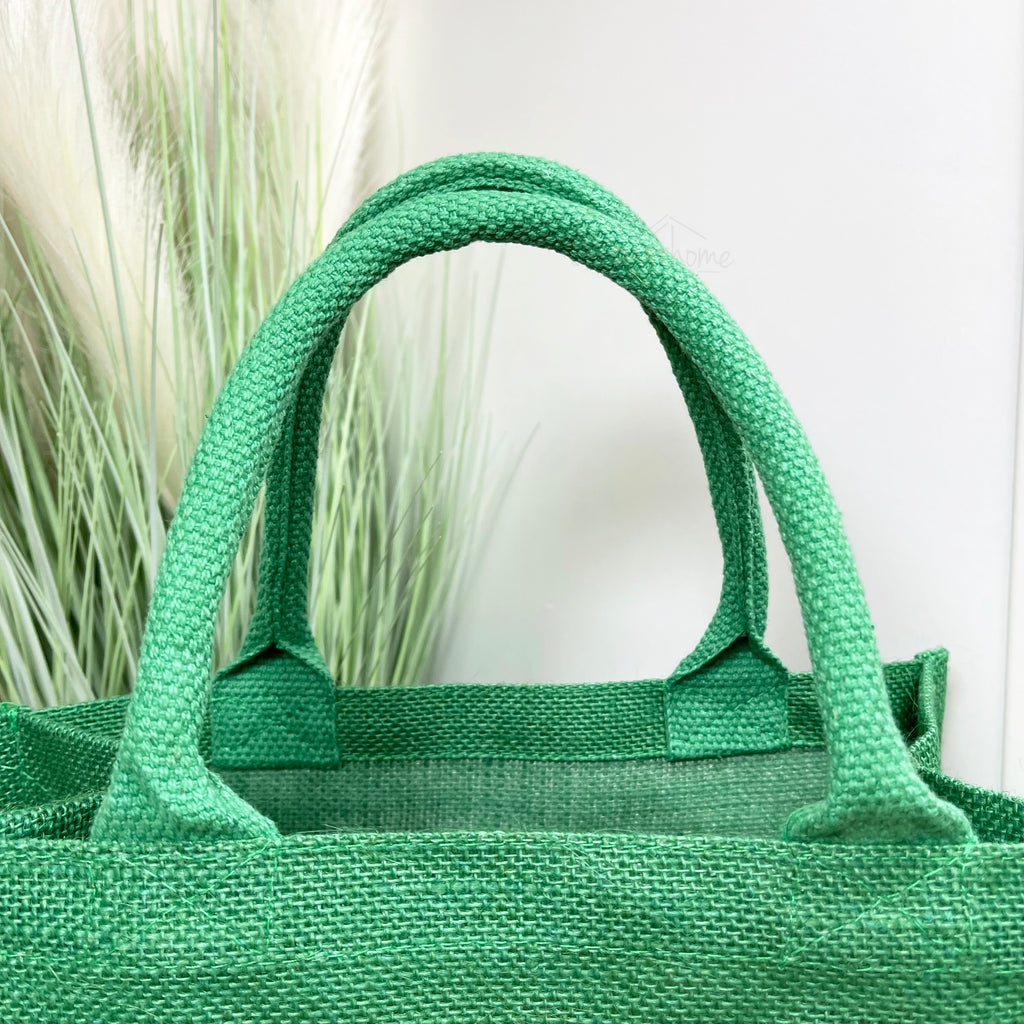 Brown Fox & Cub Green Jute Hessian Shopping Bag