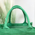 Brown Fox & Cub Green Jute Hessian Shopping Bag