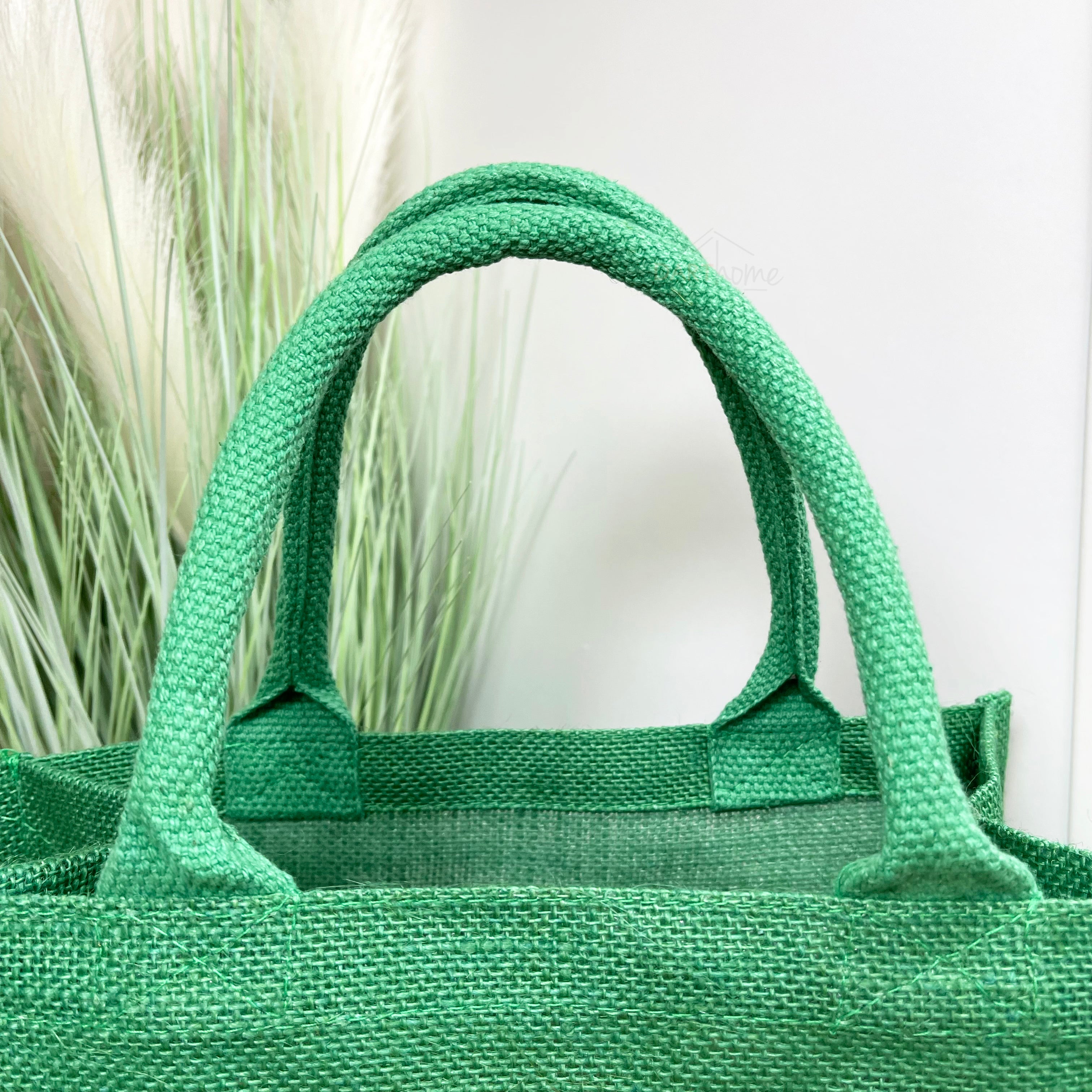 Brown Fox & Cub Green Jute Hessian Shopping Bag