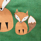 Brown Fox & Cub Green Jute Hessian Shopping Bag