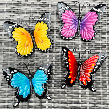 Set mit 4 verschiedenen Schmetterlings-Wandbildern aus Metall