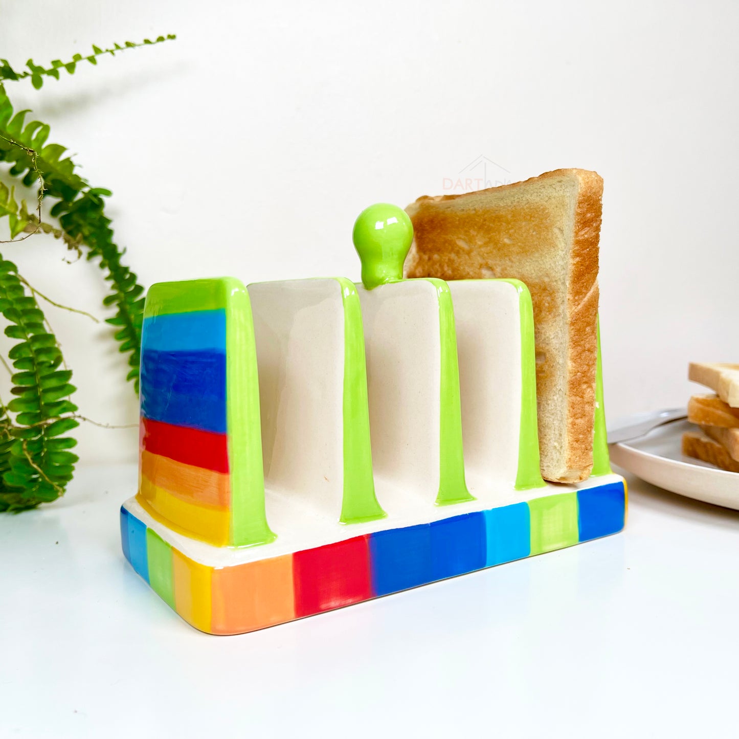 Ceramic Rainbow Striped 4 Slice Novelty Toast Rack